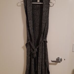 Hayden Charcoal Open-Front Sleeveless Knit Duster with Self-Tie
